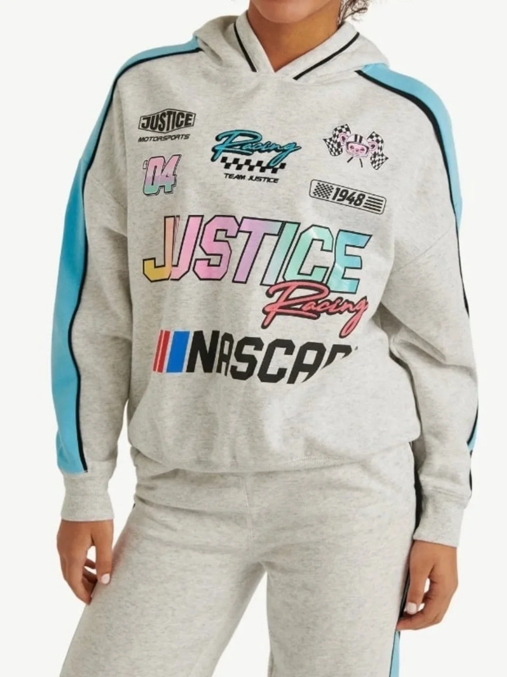 Justice Gray & Blue NASCAR Track Sweatpants - Kids